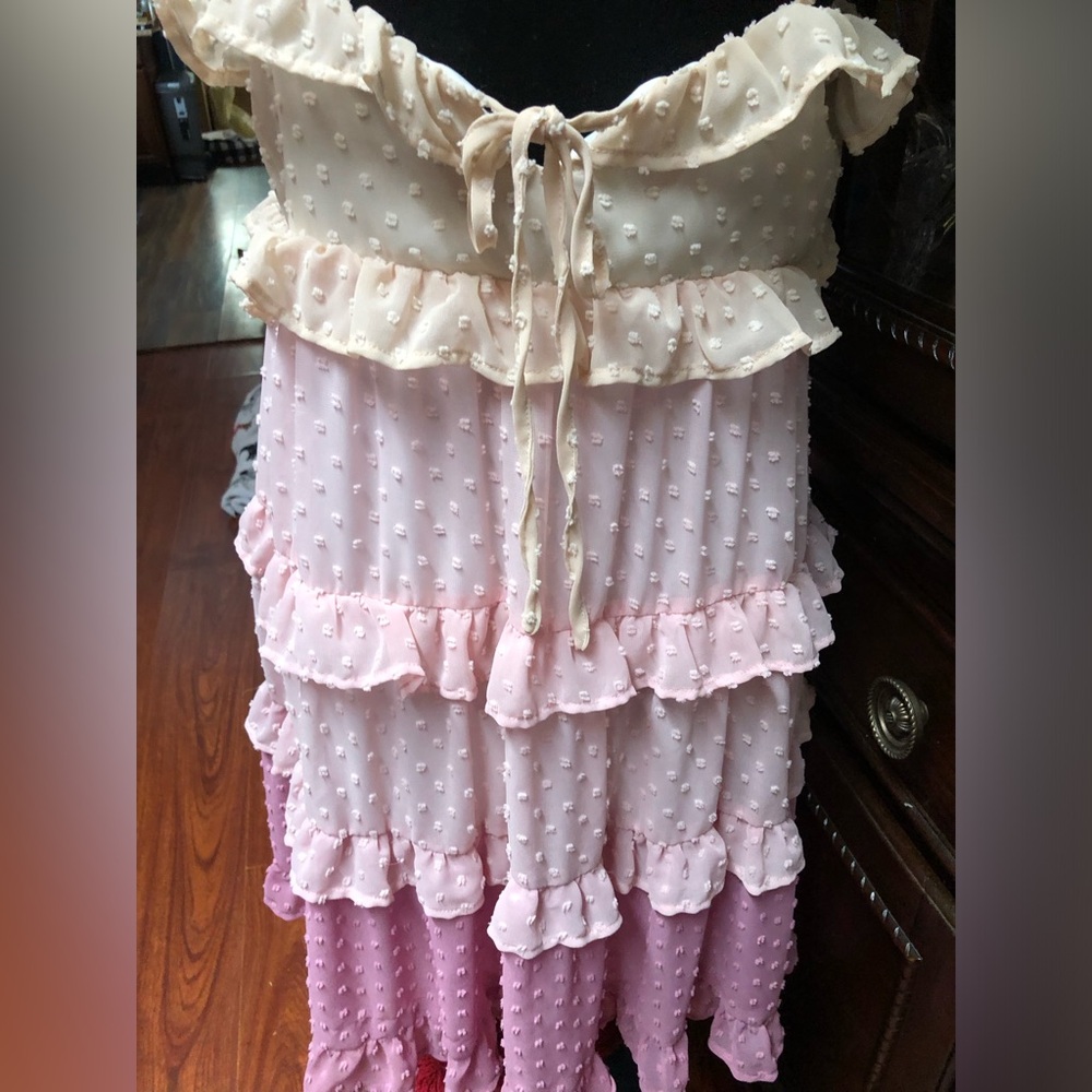 Pink and Cream Ruffled eyelit  Dress - Picture 5 of 15